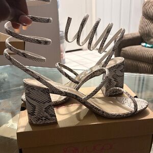 Sugar Snakeskin Spiral Strap Heels